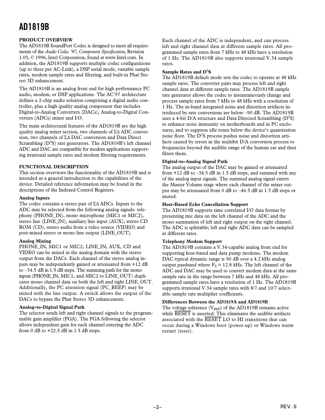 ad1819b Datasheet Page 2