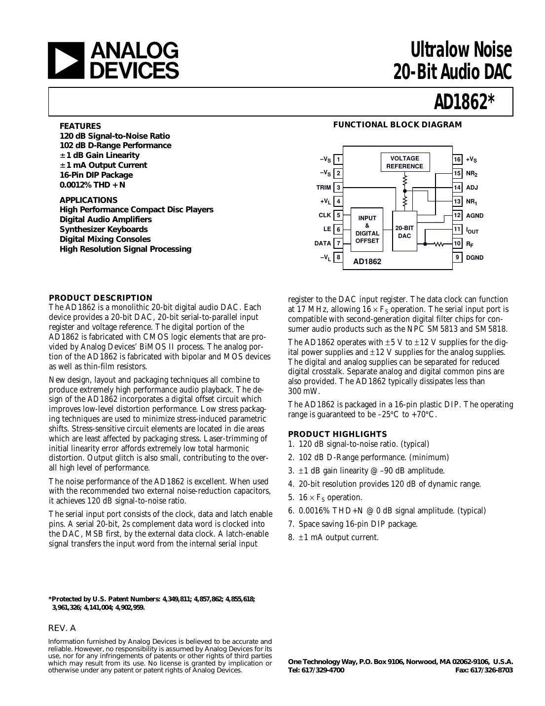 ad1862 Datasheet Page 1