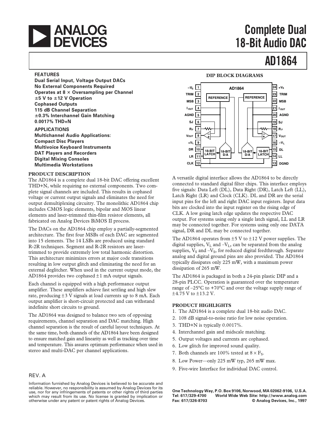 ad1864 Datasheet Page 1