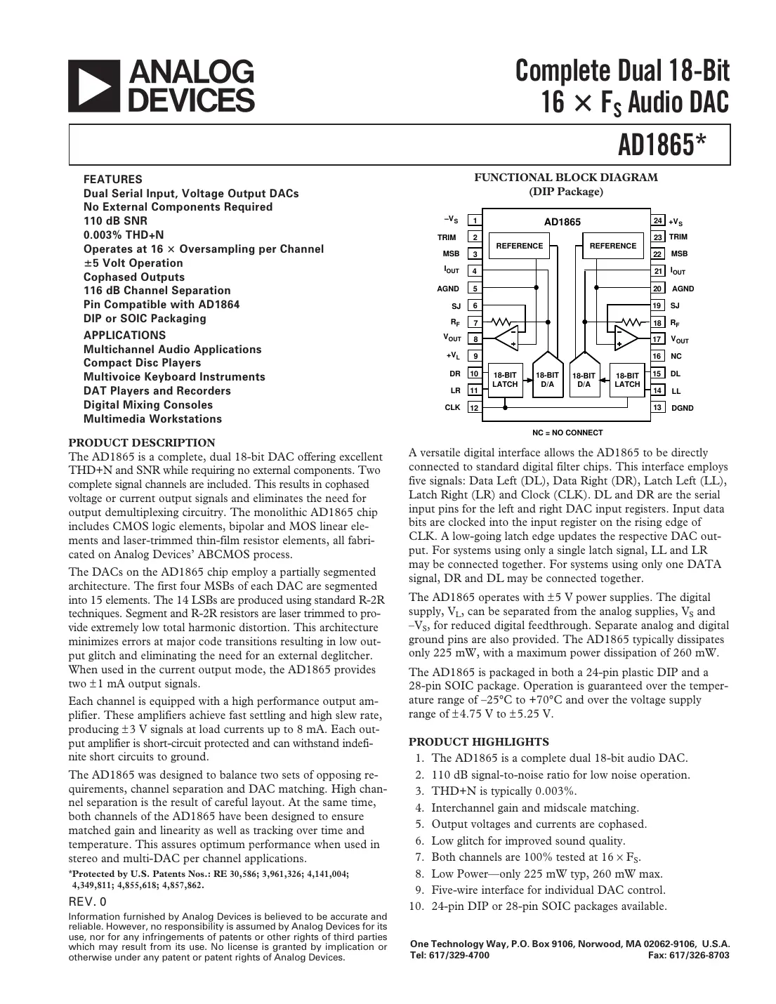 ad1865 Datasheet Page 1