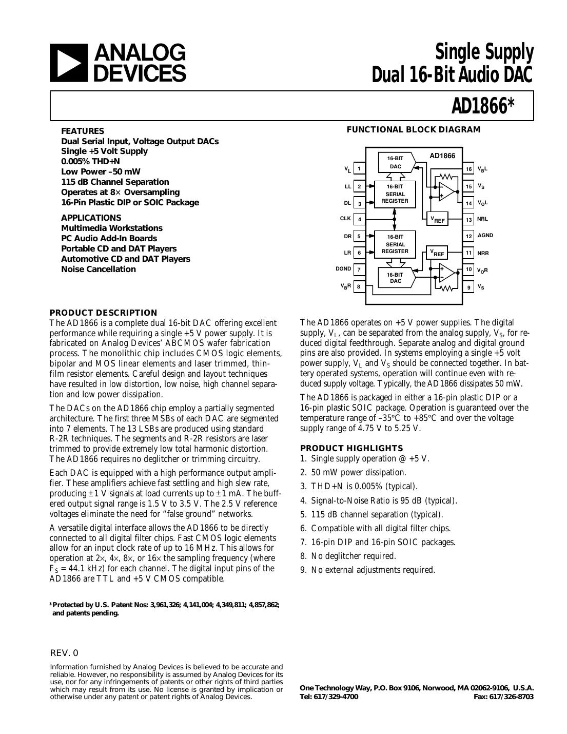 ad1866 Datasheet Page 1