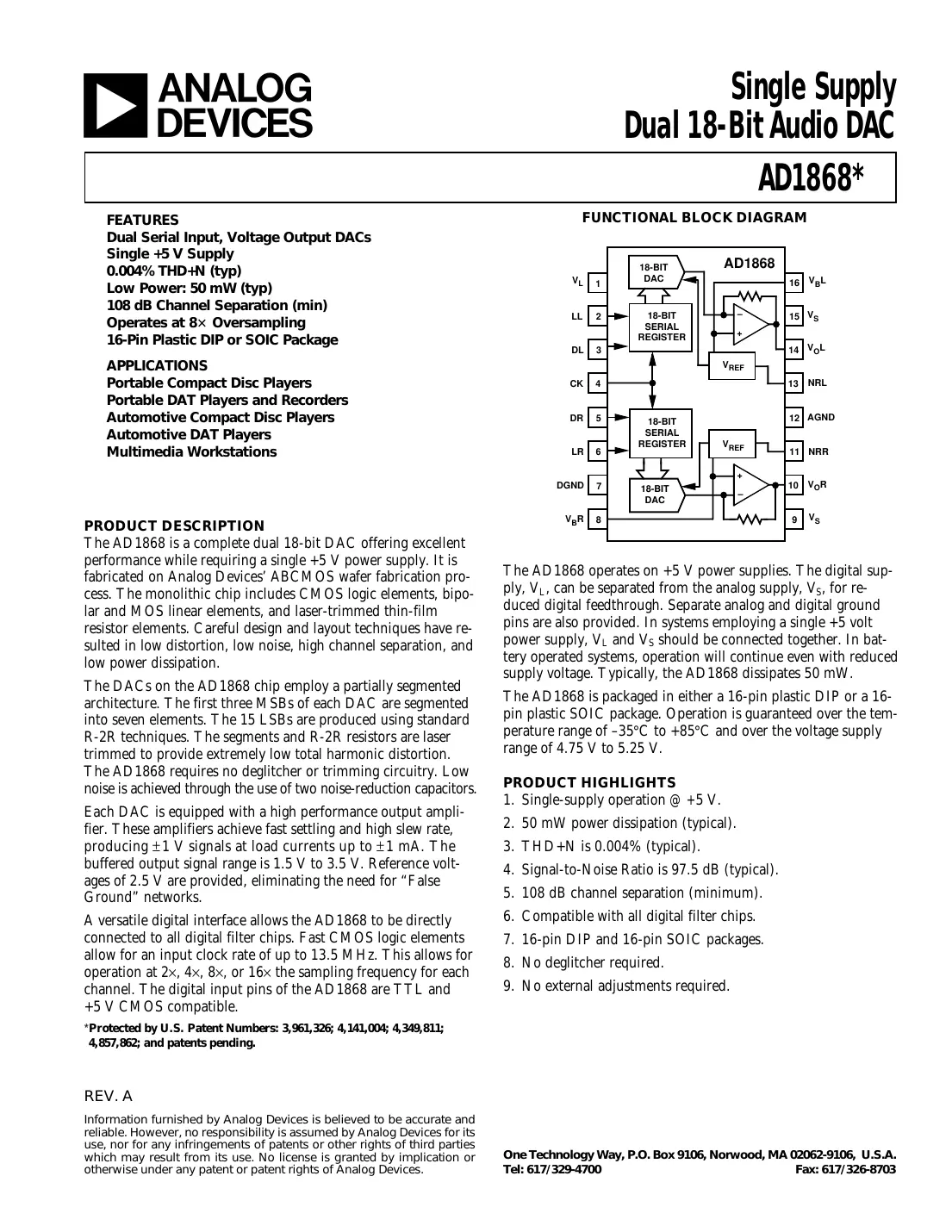 ad1868 Datasheet Page 1