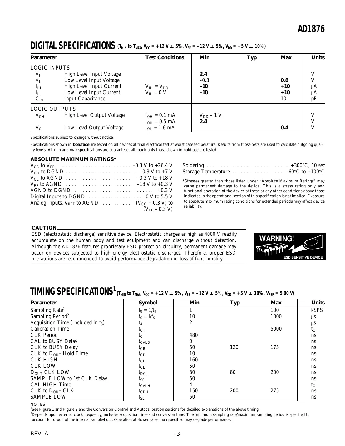 ad1876 Datasheet Page 3