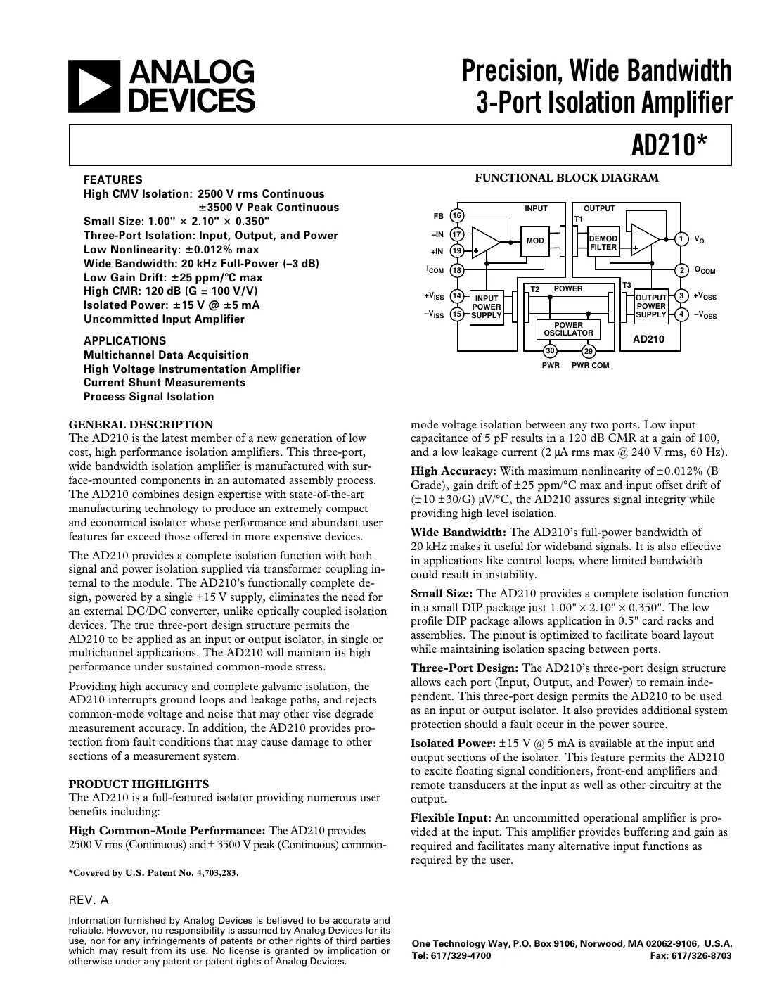 ad210 Datasheet Page 1
