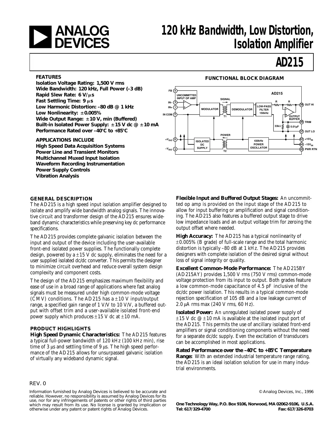ad215 Datasheet Page 1
