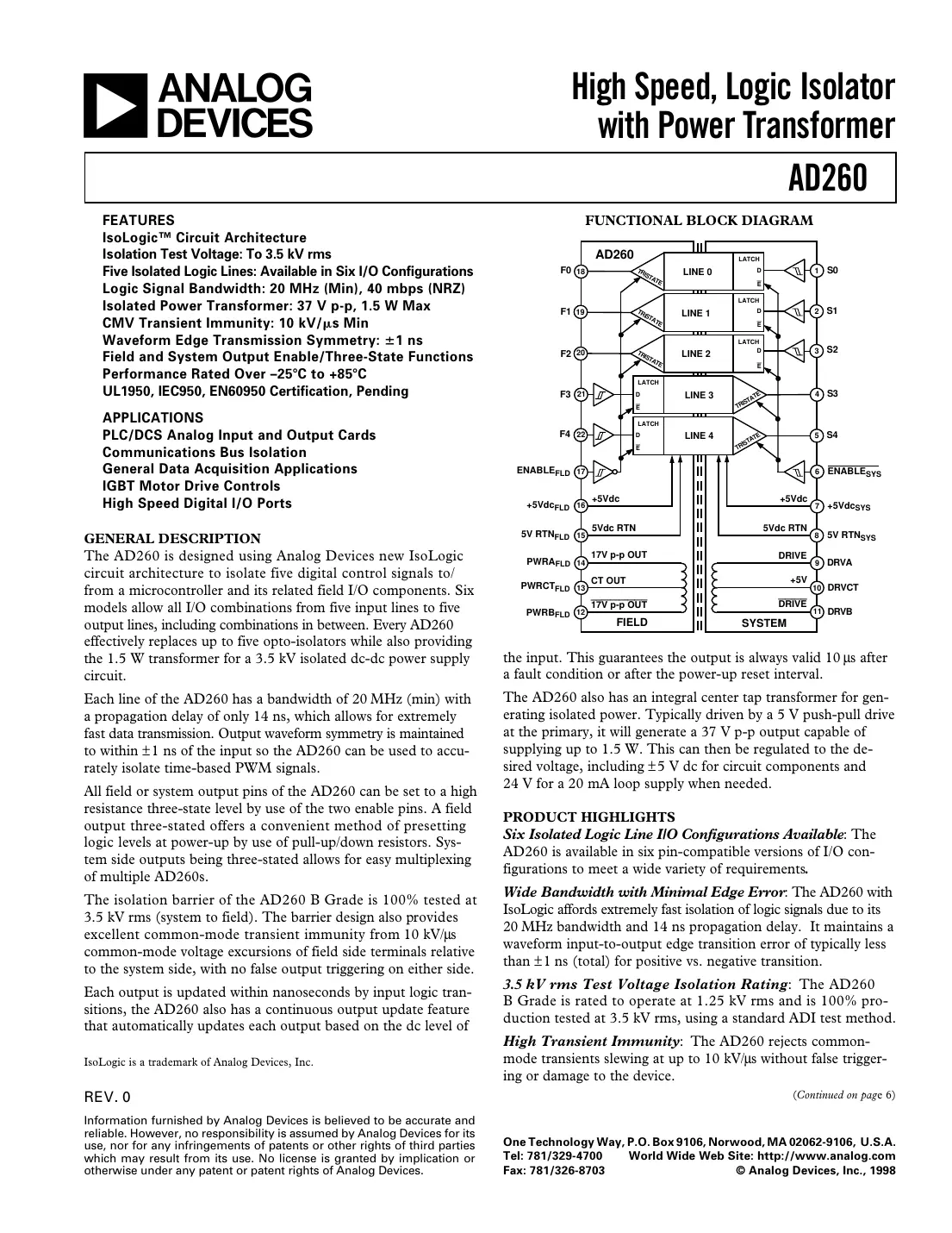 ad260 Datasheet Page 1