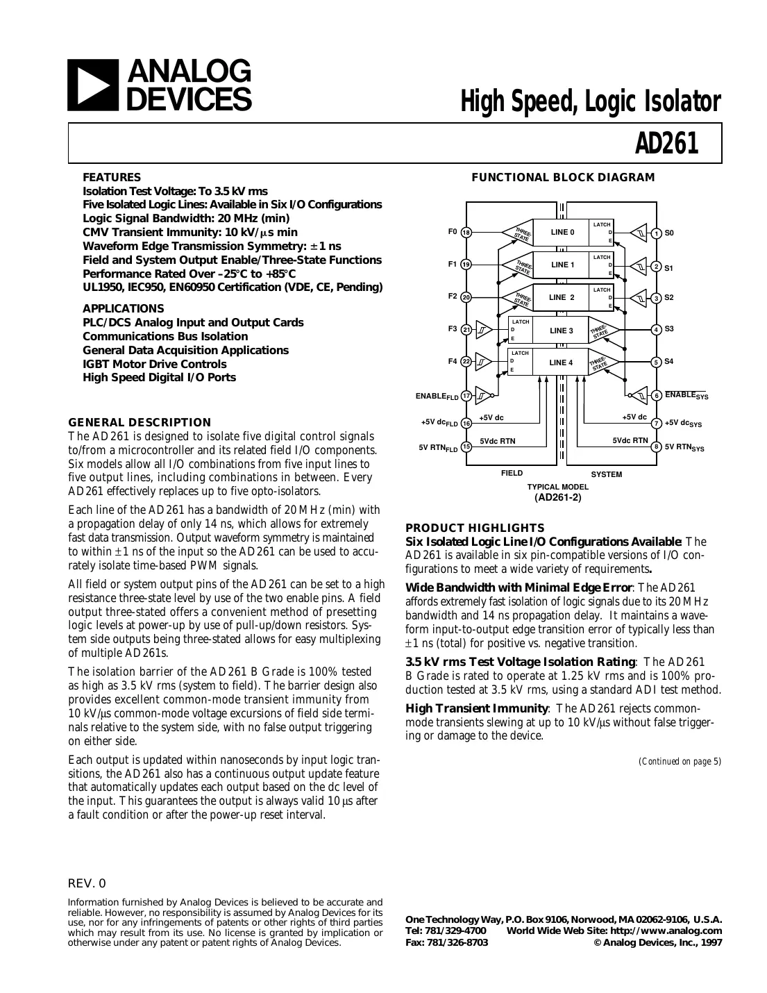 ad261 Datasheet Page 1