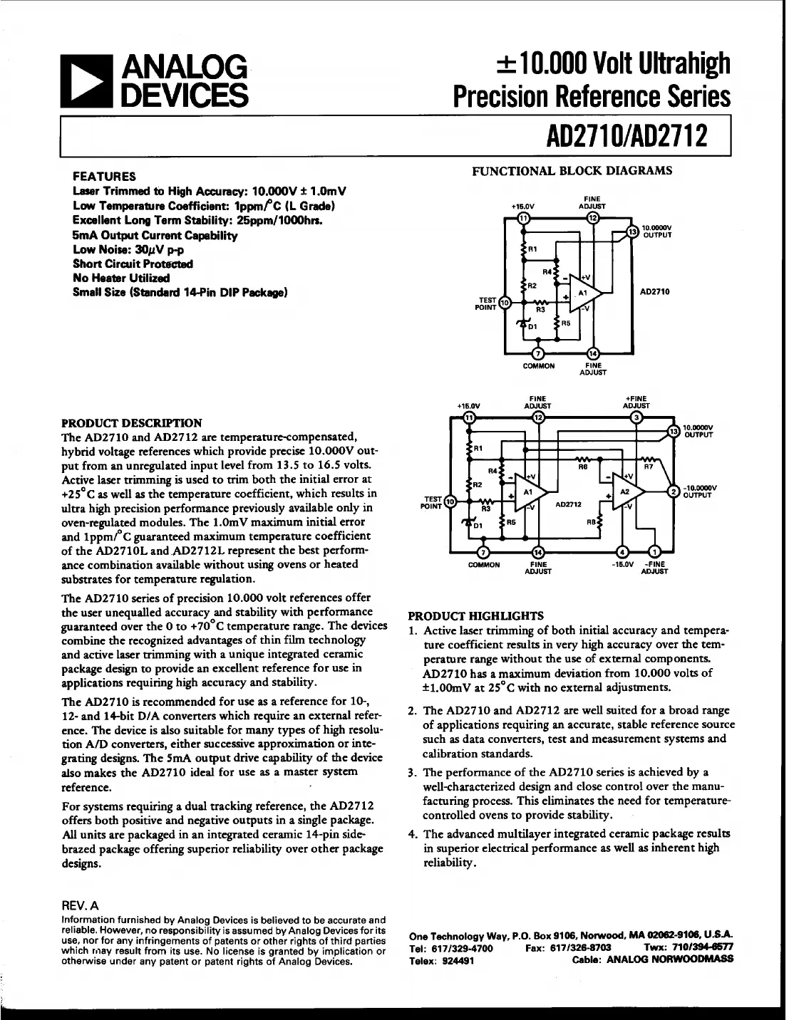 ad2710 Datasheet Page 1