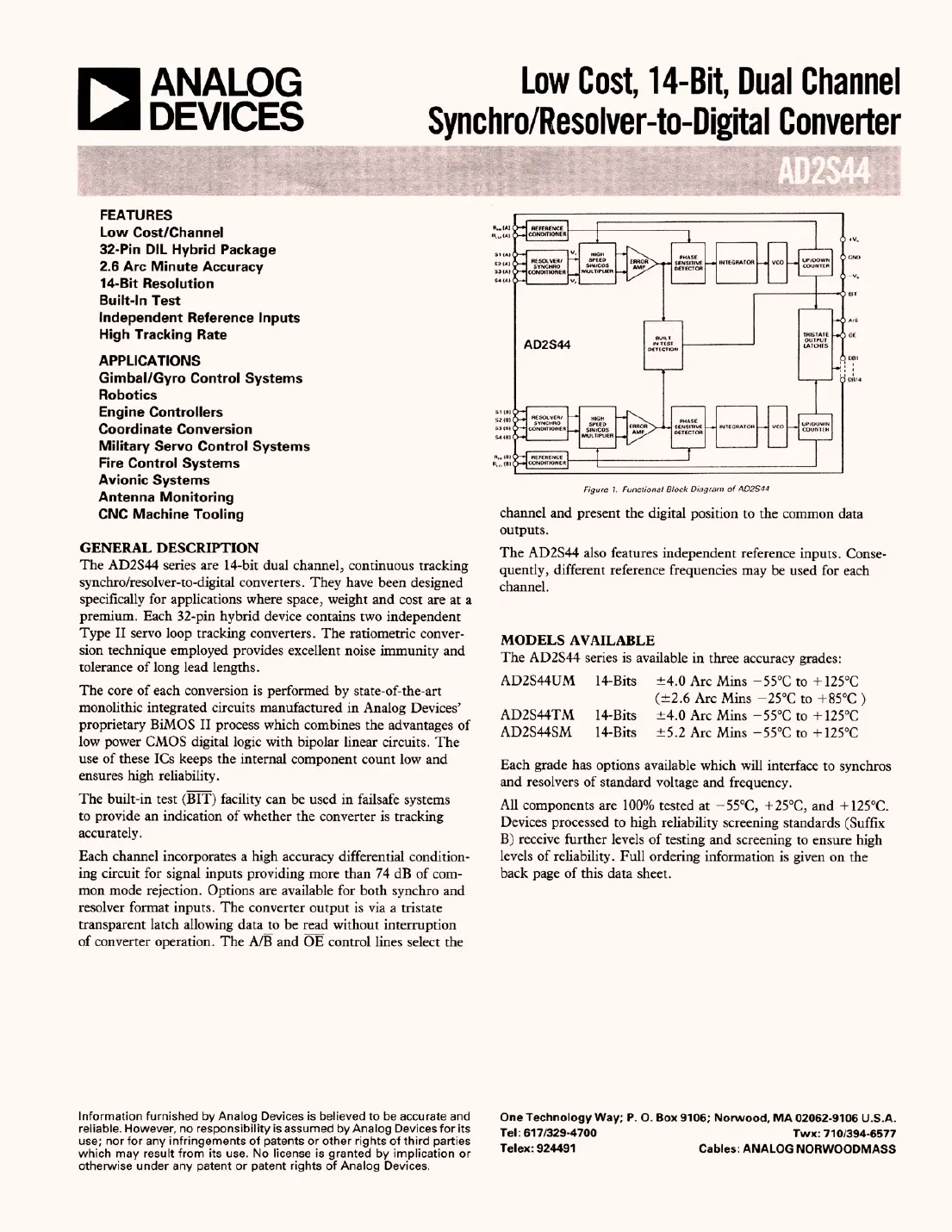 ad2s44 Datasheet Page 1
