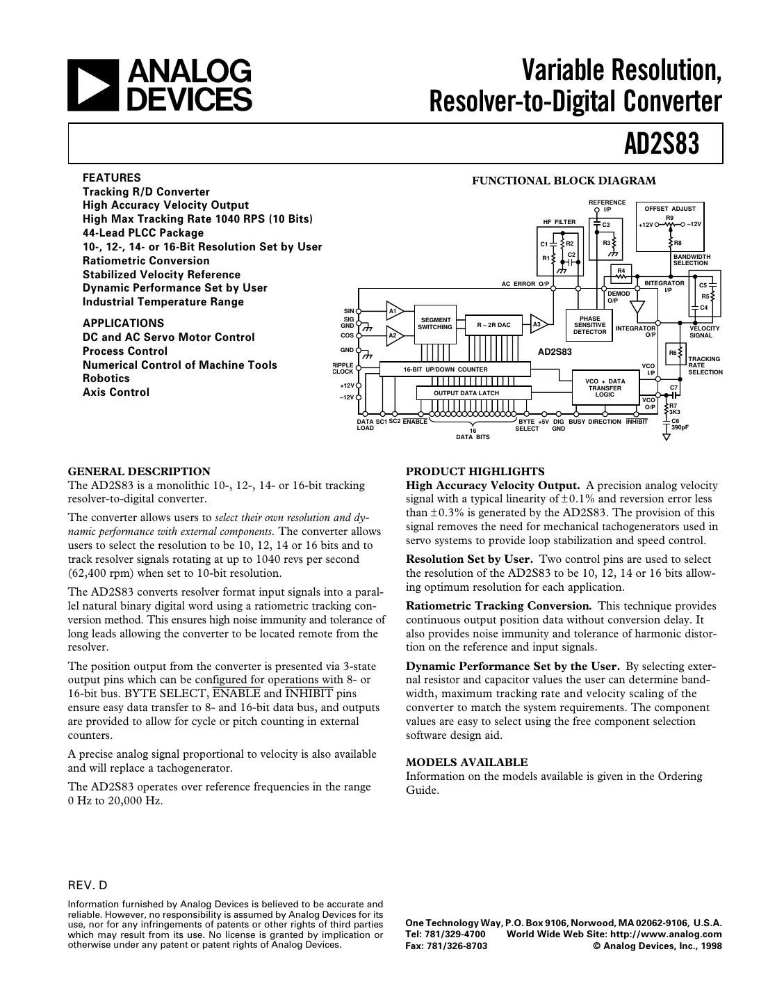 ad2s83 Datasheet Page 1