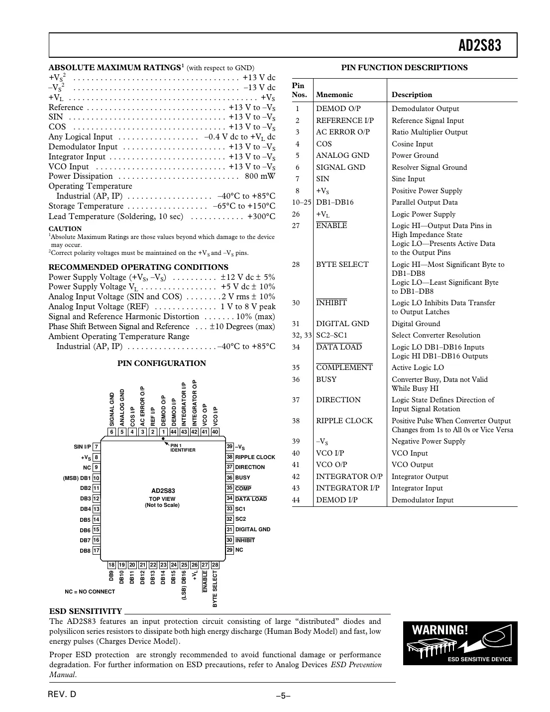 ad2s83 Datasheet Page 5