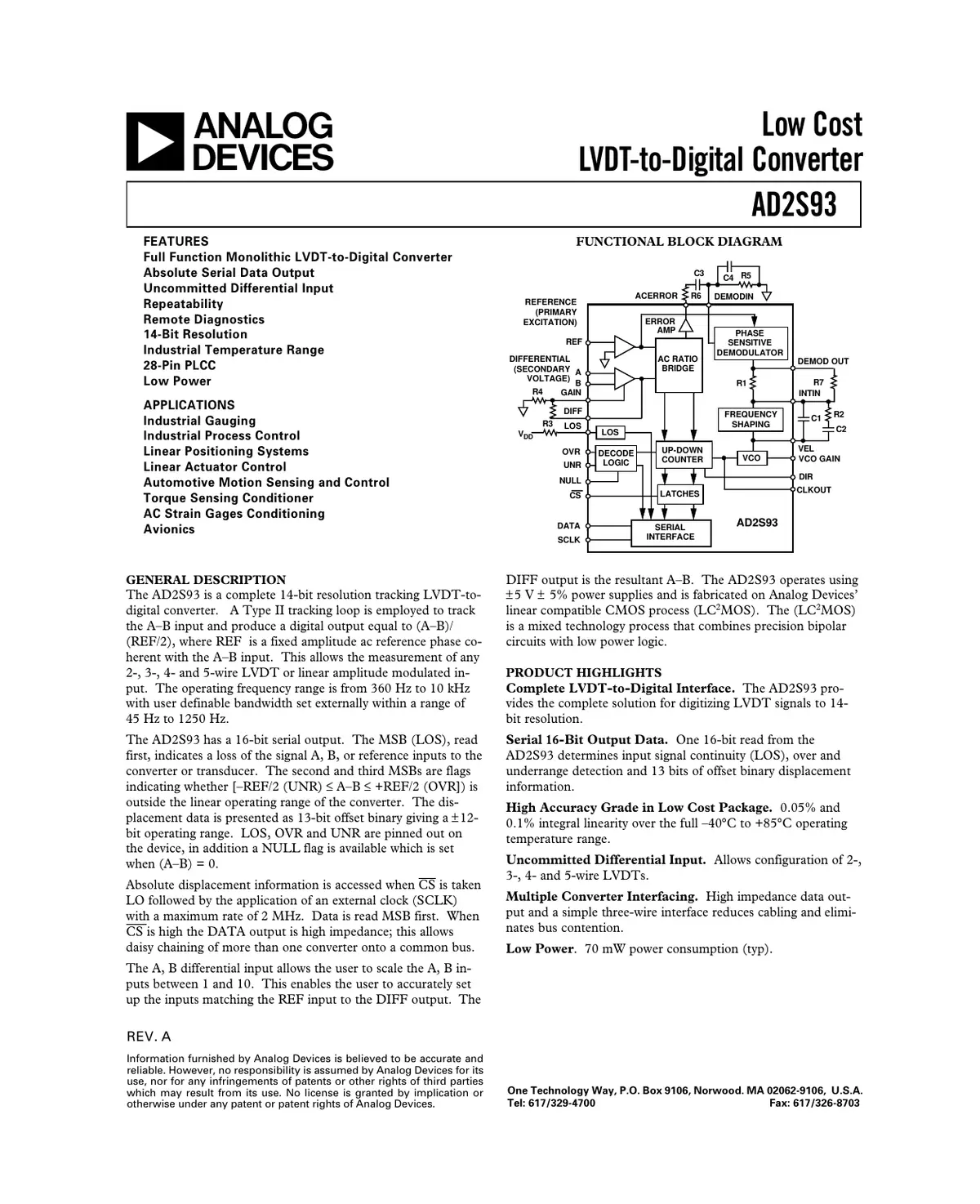 ad2s93 Datasheet Page 1