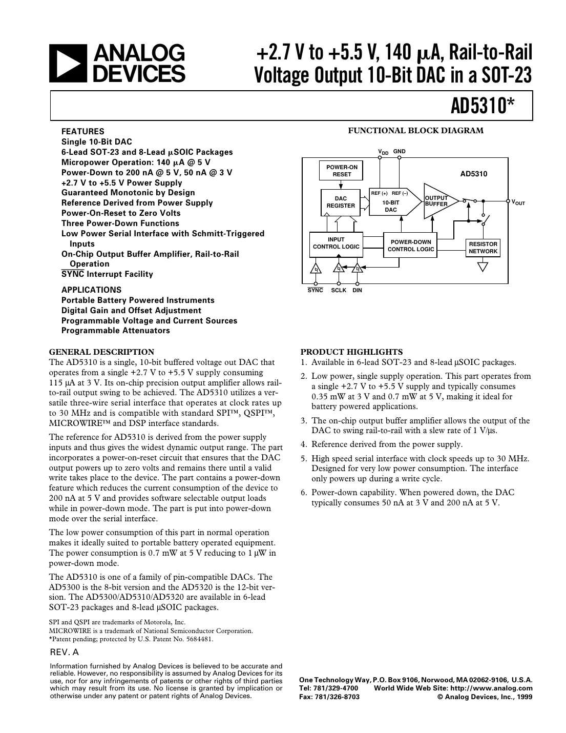 ad5310 Datasheet Page 1