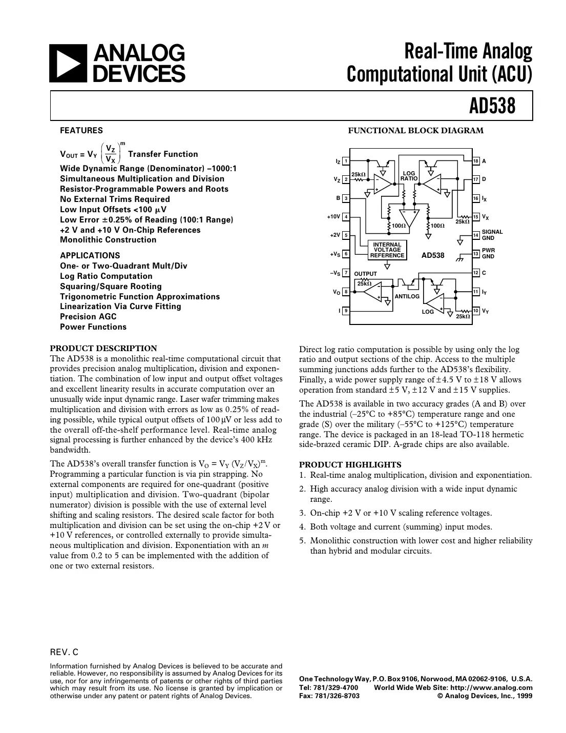 ad538 Datasheet Page 1