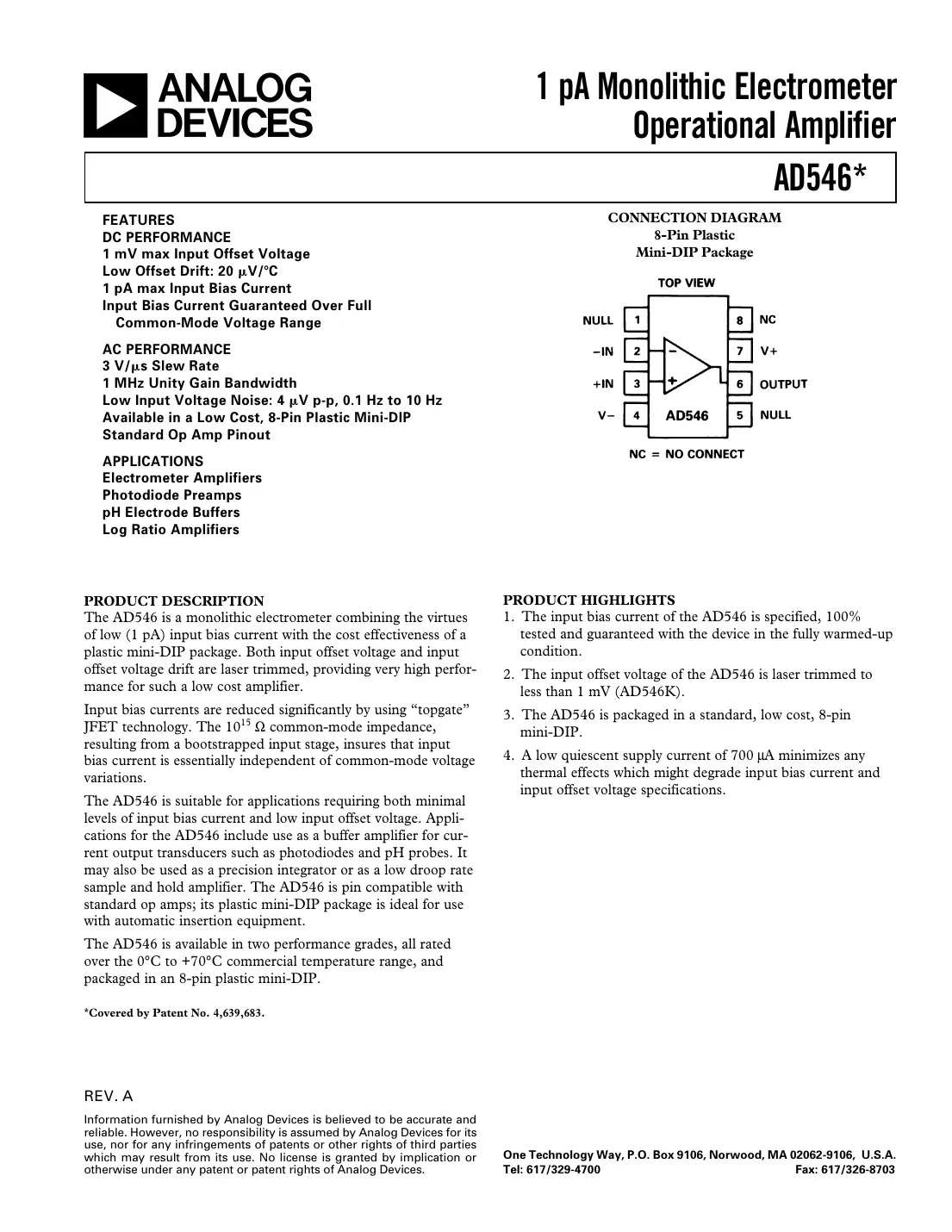 ad546 Datasheet Page 1