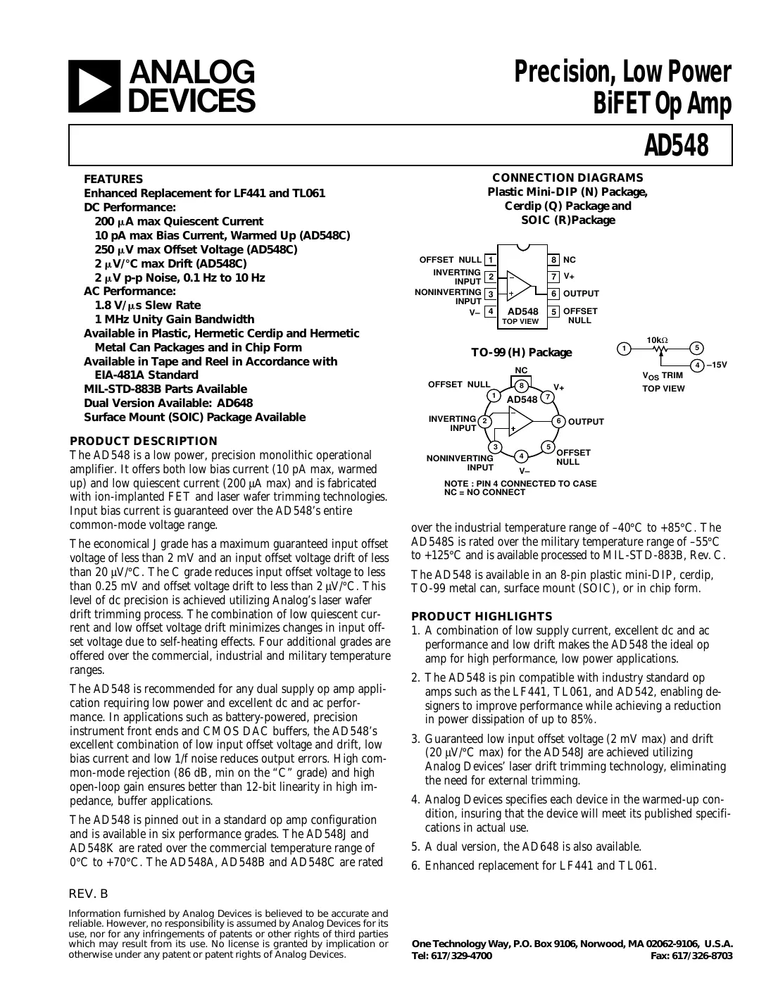 ad548 Datasheet Page 1