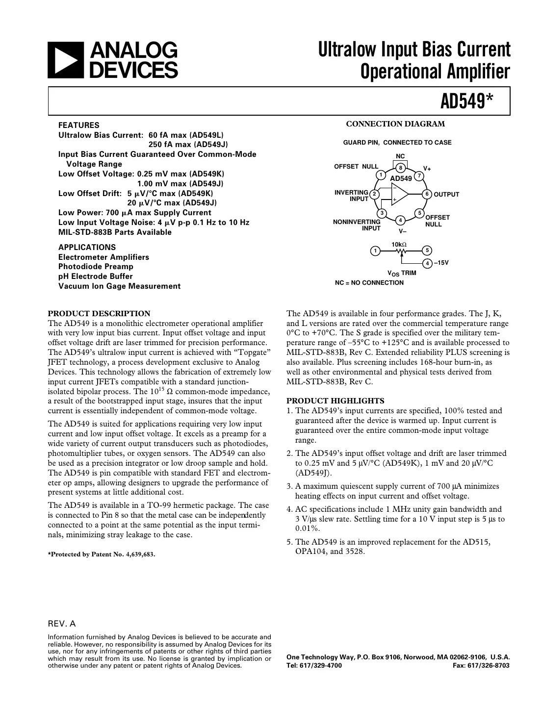 ad549 Datasheet Page 1