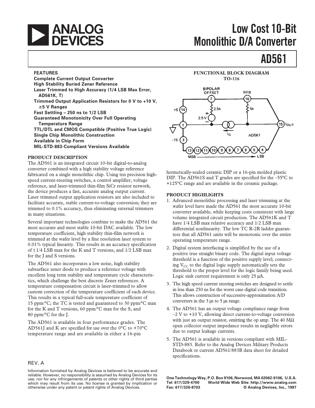ad561 Datasheet Page 1