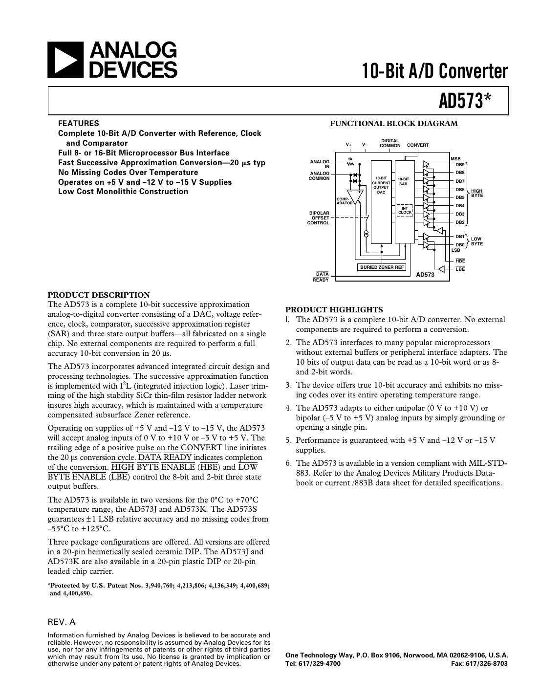 ad573 Datasheet Page 1