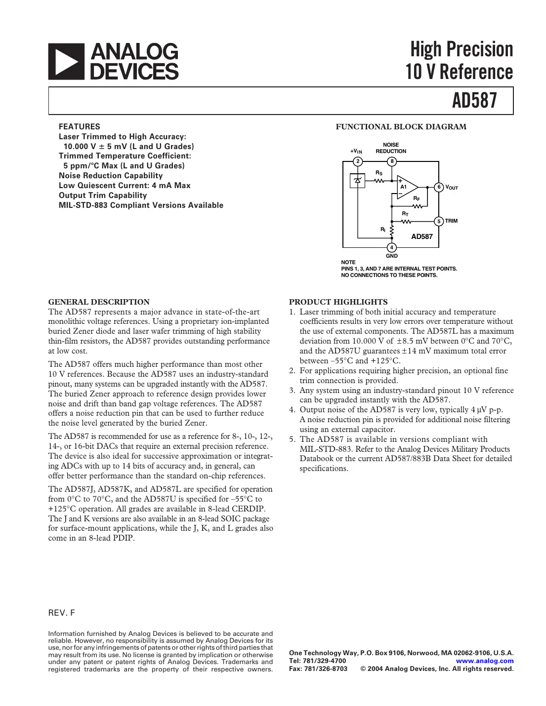 ad587 Datasheet Page 1