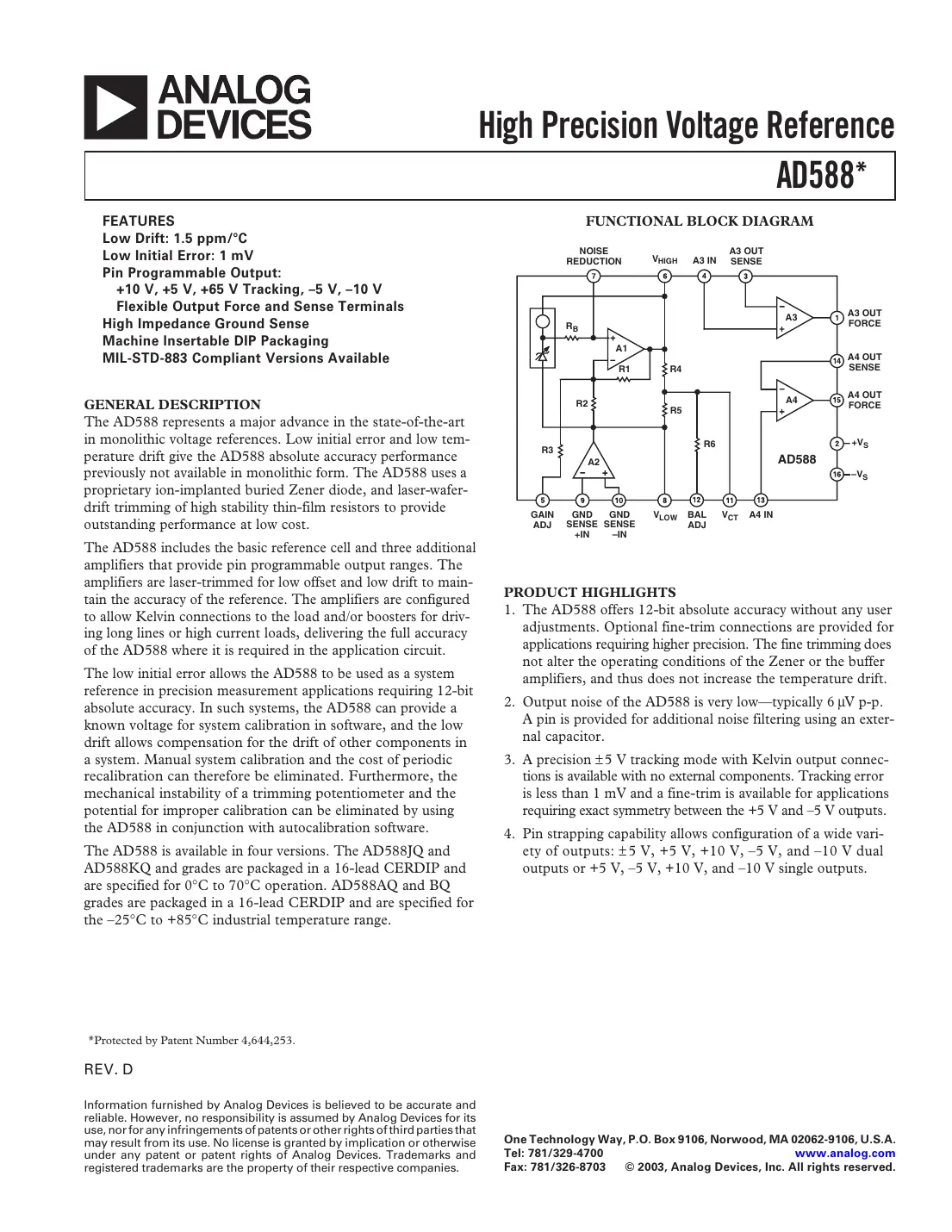 ad588 Datasheet Page 1