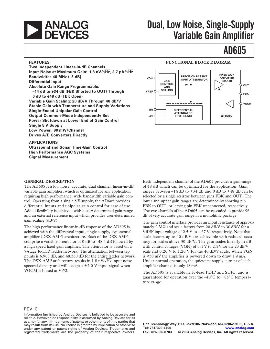 ad605 Datasheet Page 1