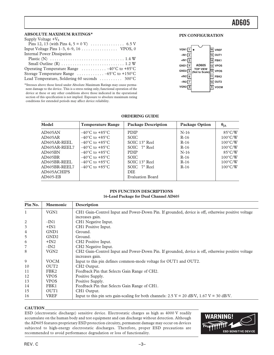 ad605 Datasheet Page 3