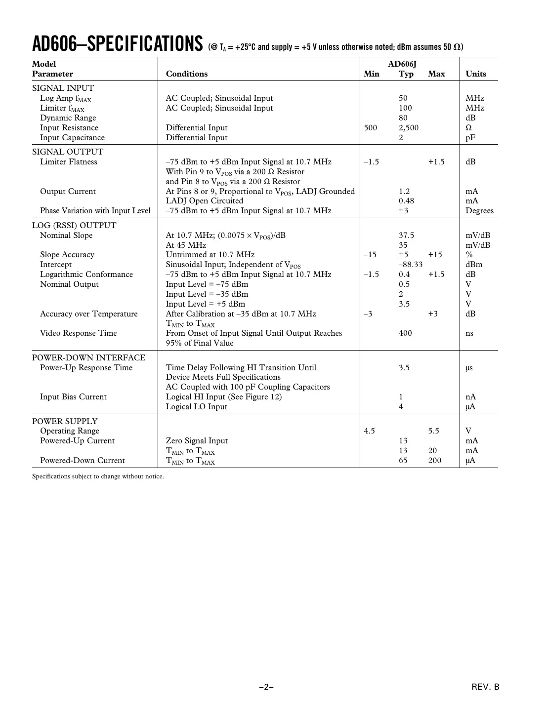 ad606 Datasheet Page 2