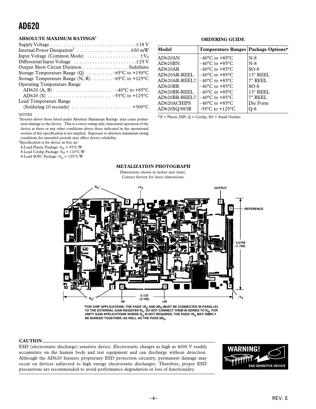 ad620 Datasheet Page 4