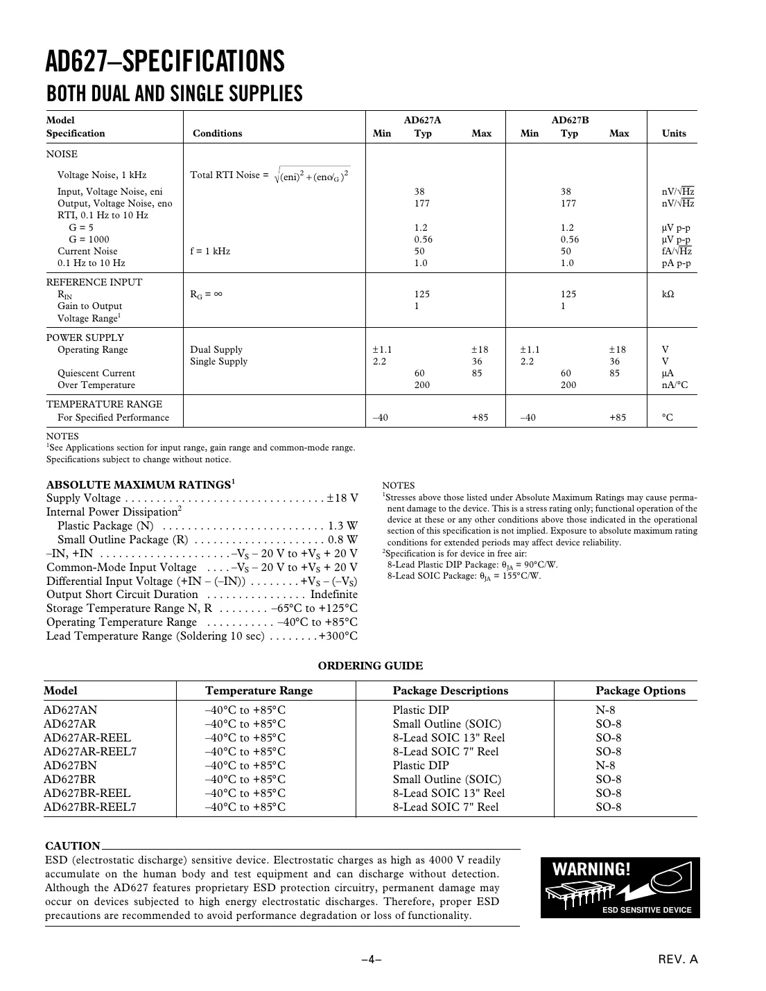 ad627 Datasheet Page 4