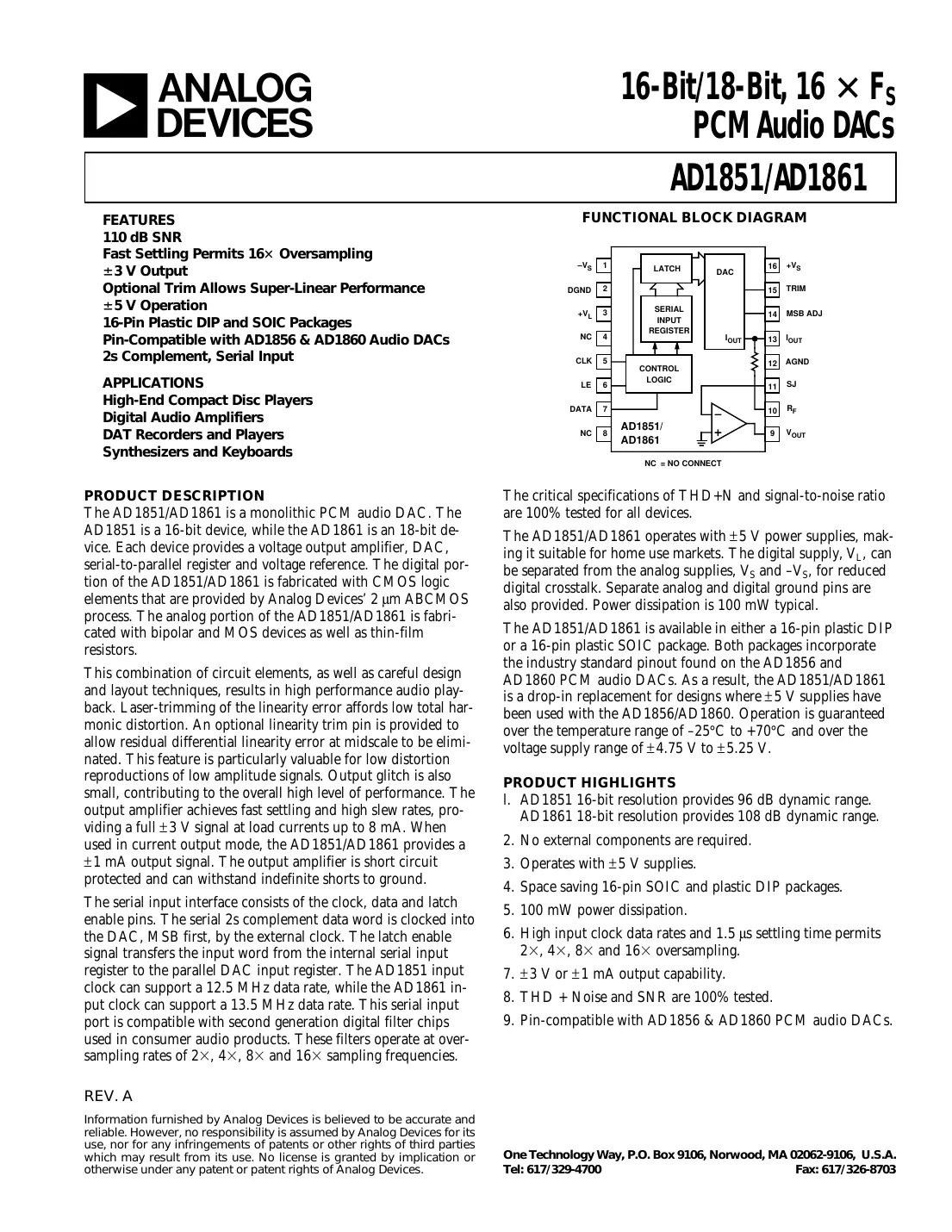 ad1851 Datasheet Page 1