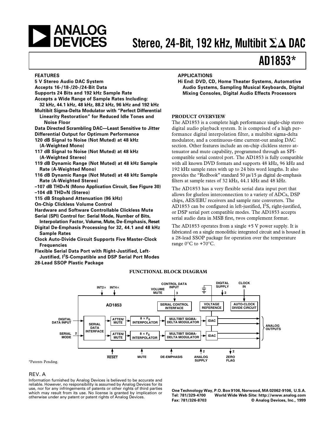 ad1853 Datasheet Page 1