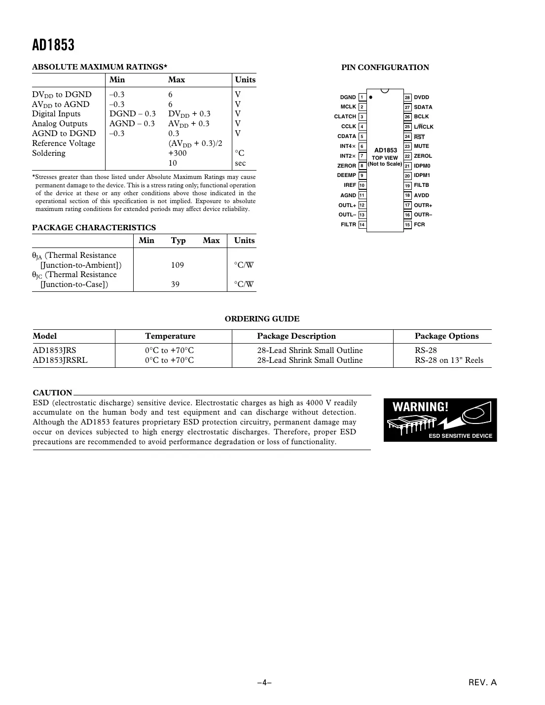 ad1853 Datasheet Page 4
