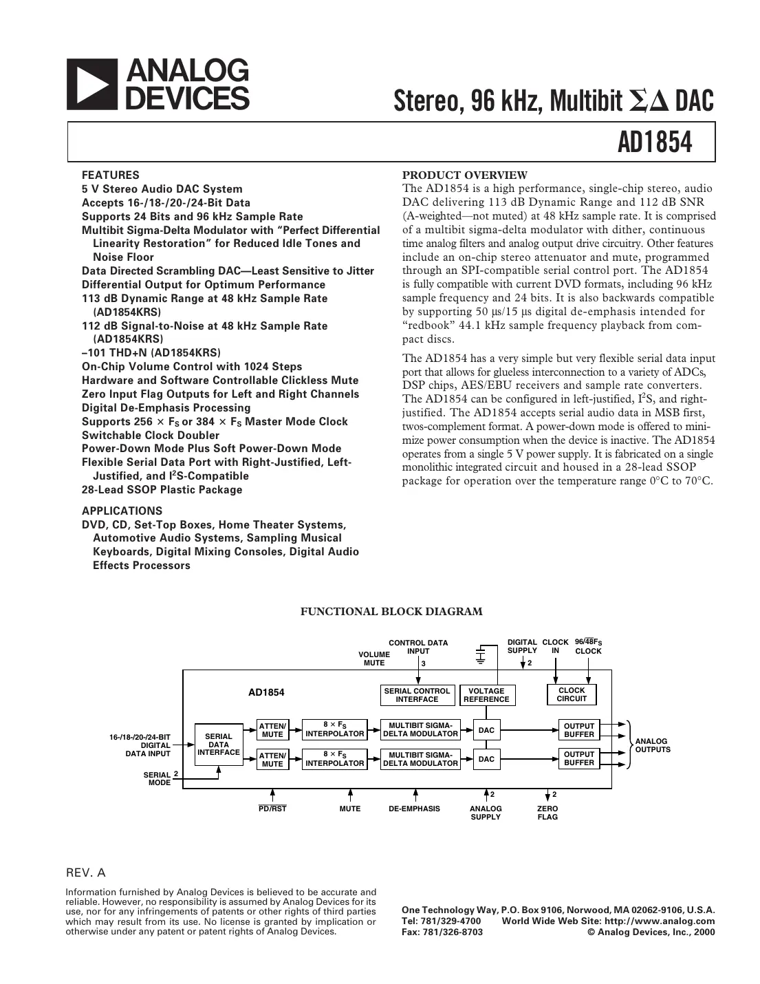 ad1854 Datasheet Page 1