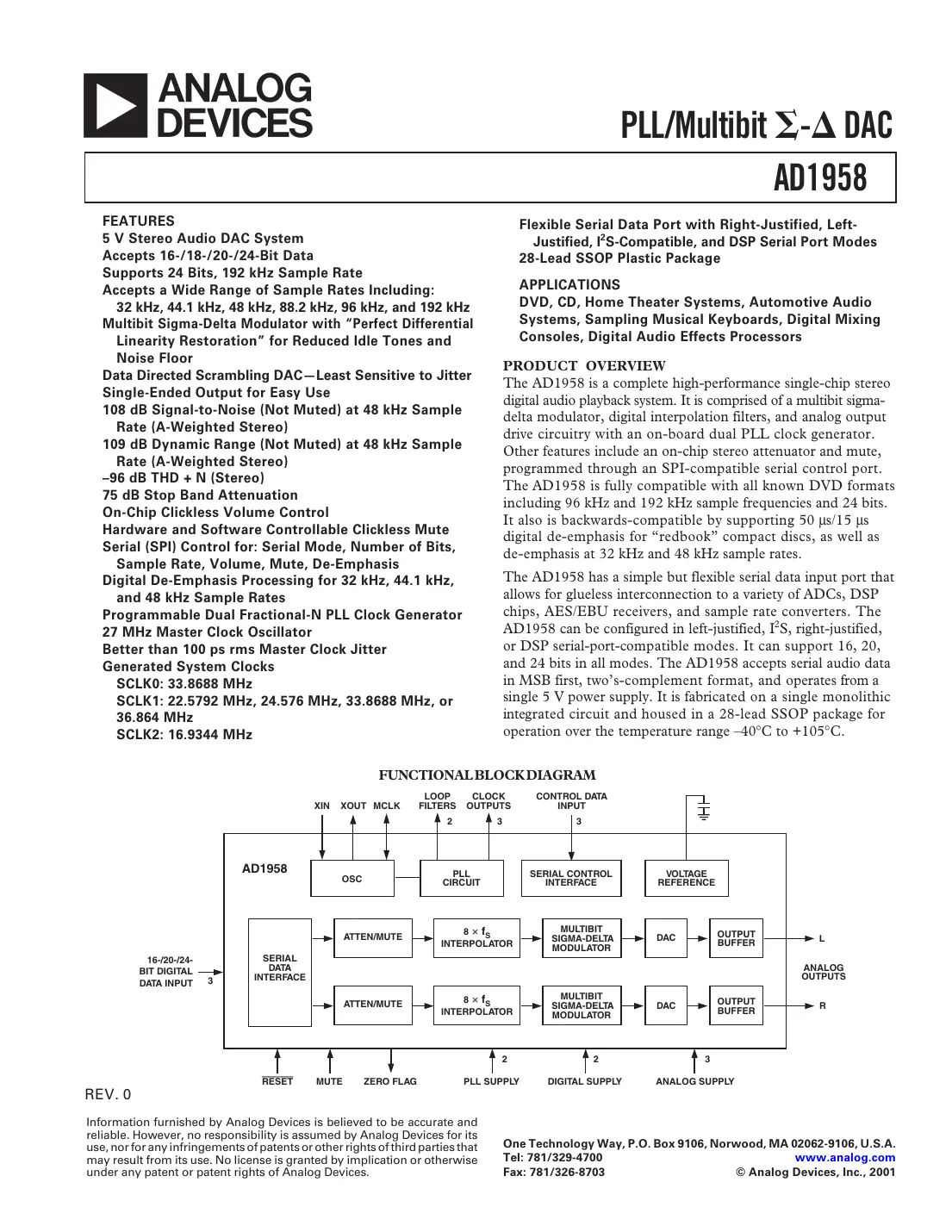 ad1958 Datasheet Page 1