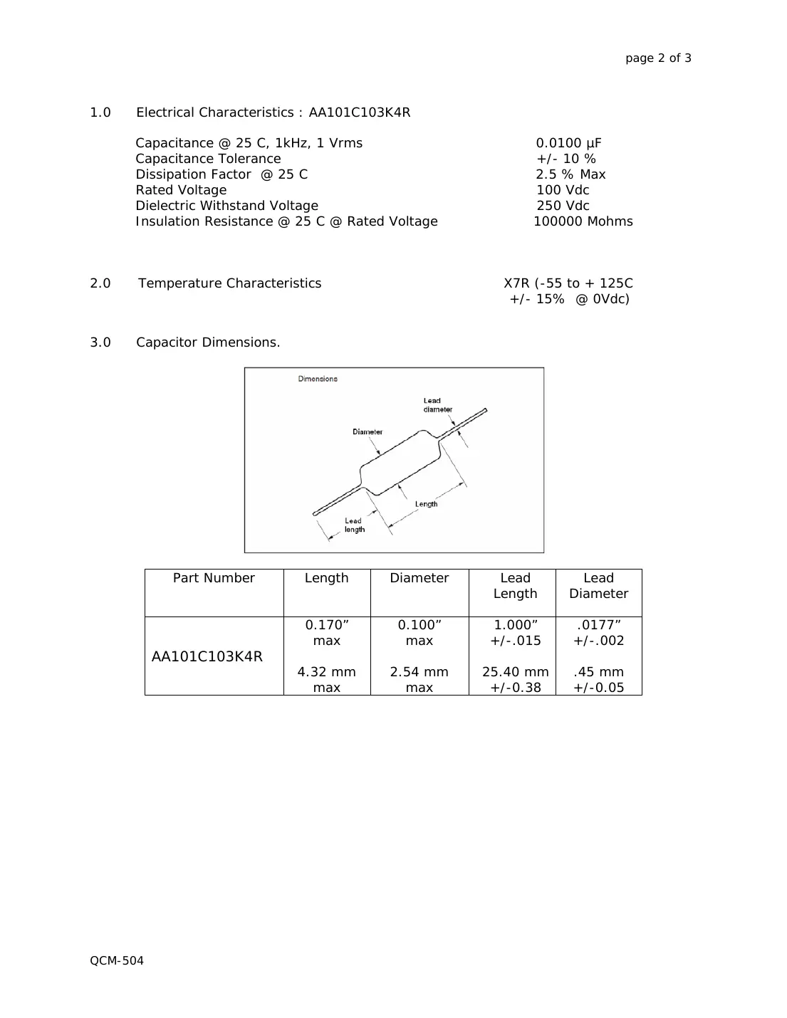 aa105c104k4r Datasheet Page 2