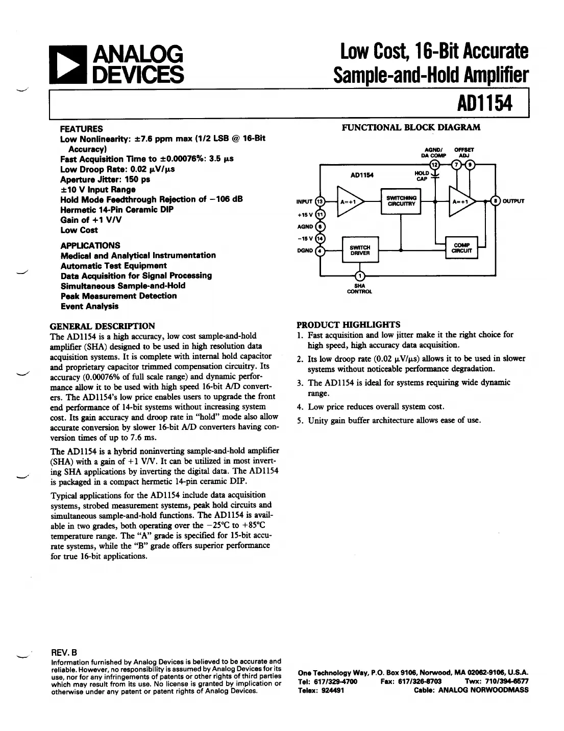 ad1154 Datasheet Page 1