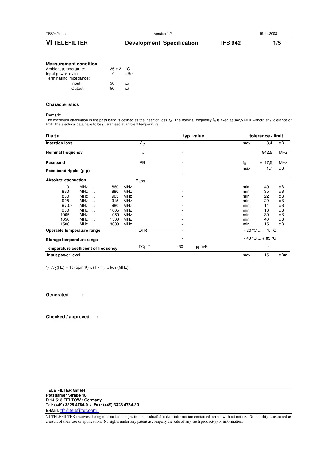 tfs942 Datasheet Page 1