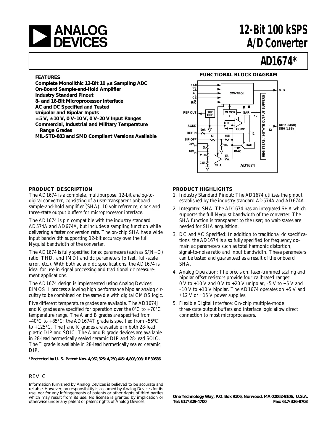 ad1674 Datasheet Page 1