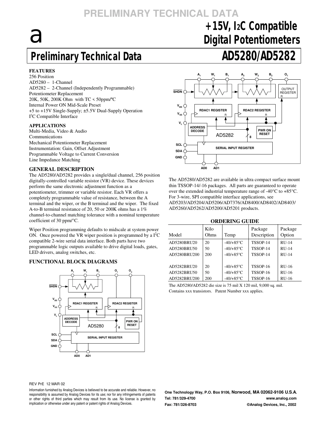 ad5280 Datasheet Page 1