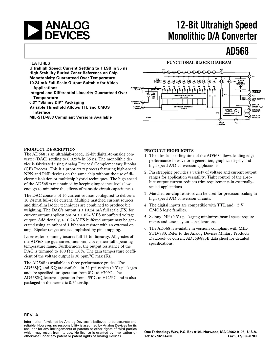 ad568 Datasheet Page 1