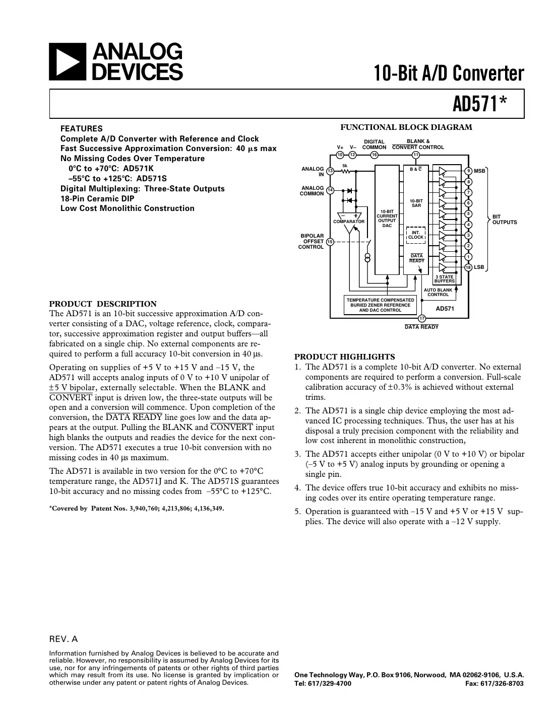 ad571 Datasheet Page 1