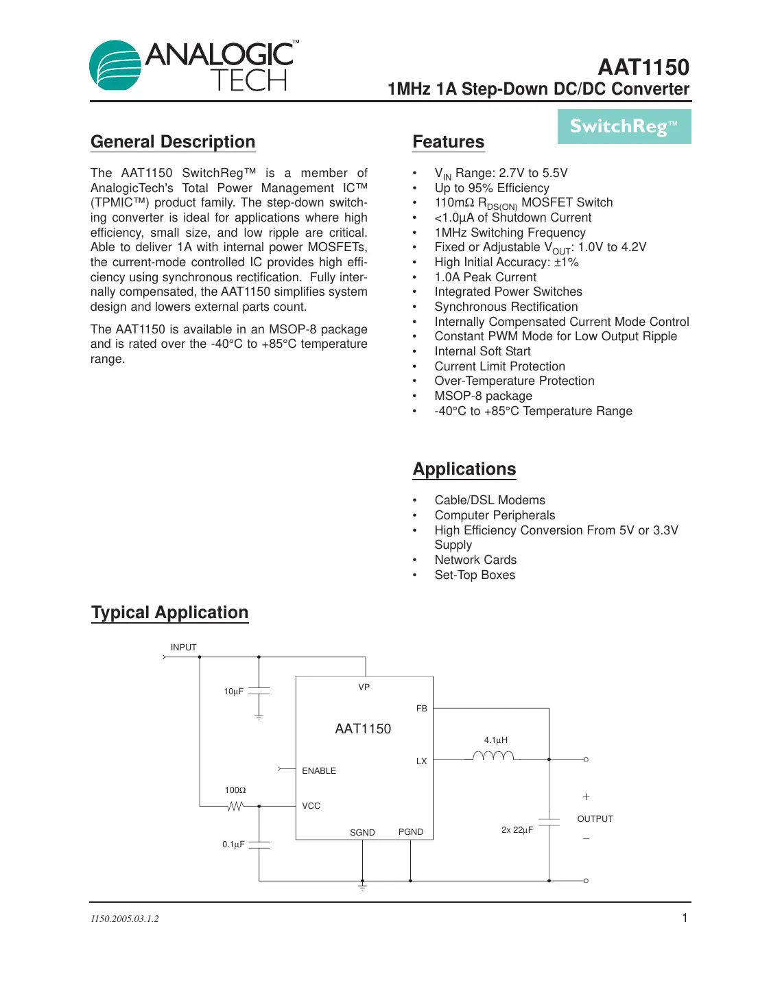 aat1150 Datasheet Page 1