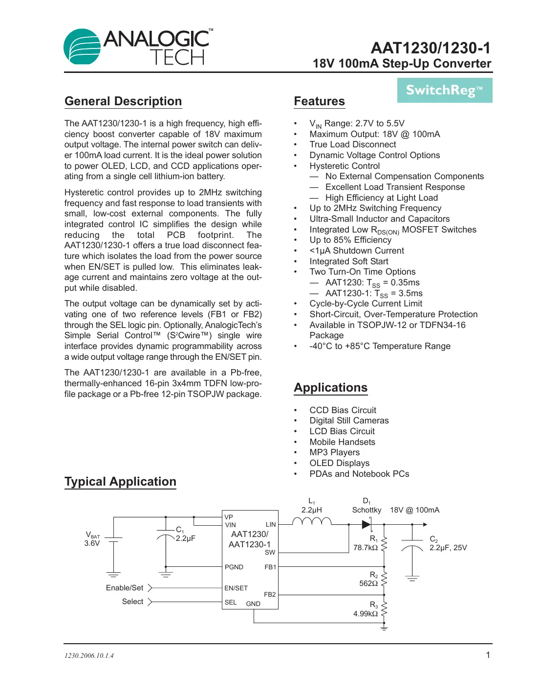 aat1230 Datasheet Page 1