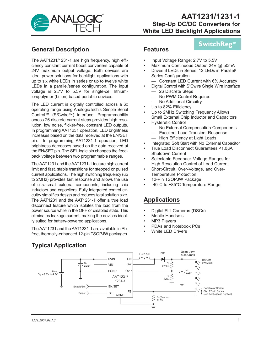 aat1231 Datasheet Page 1