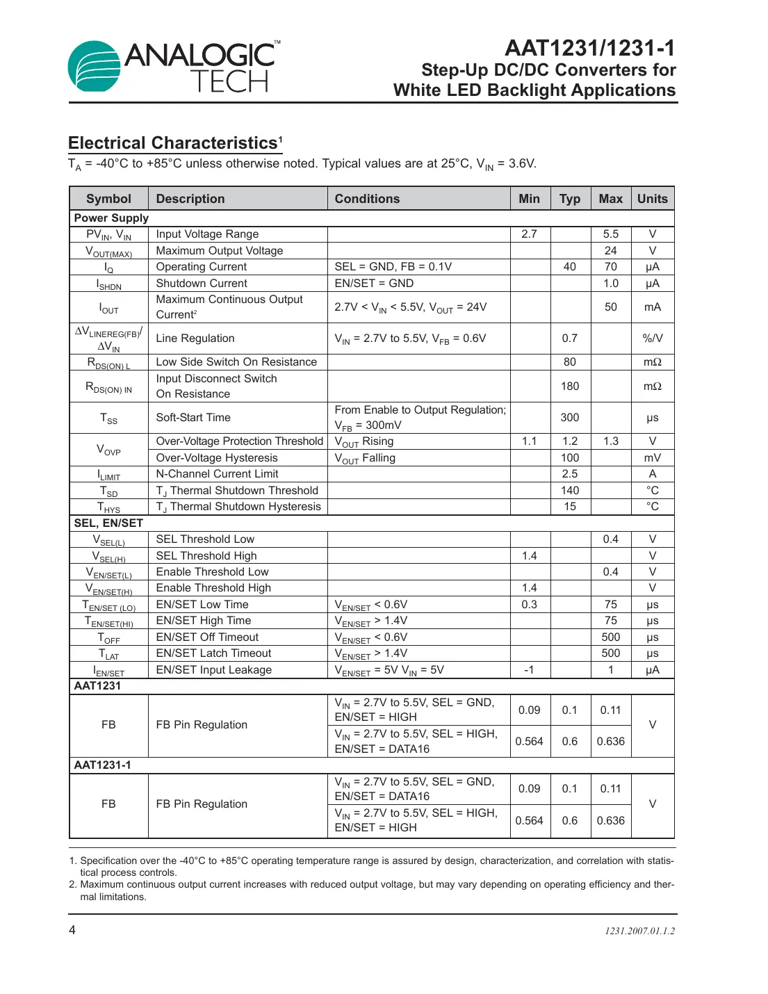 aat1231 Datasheet Page 4