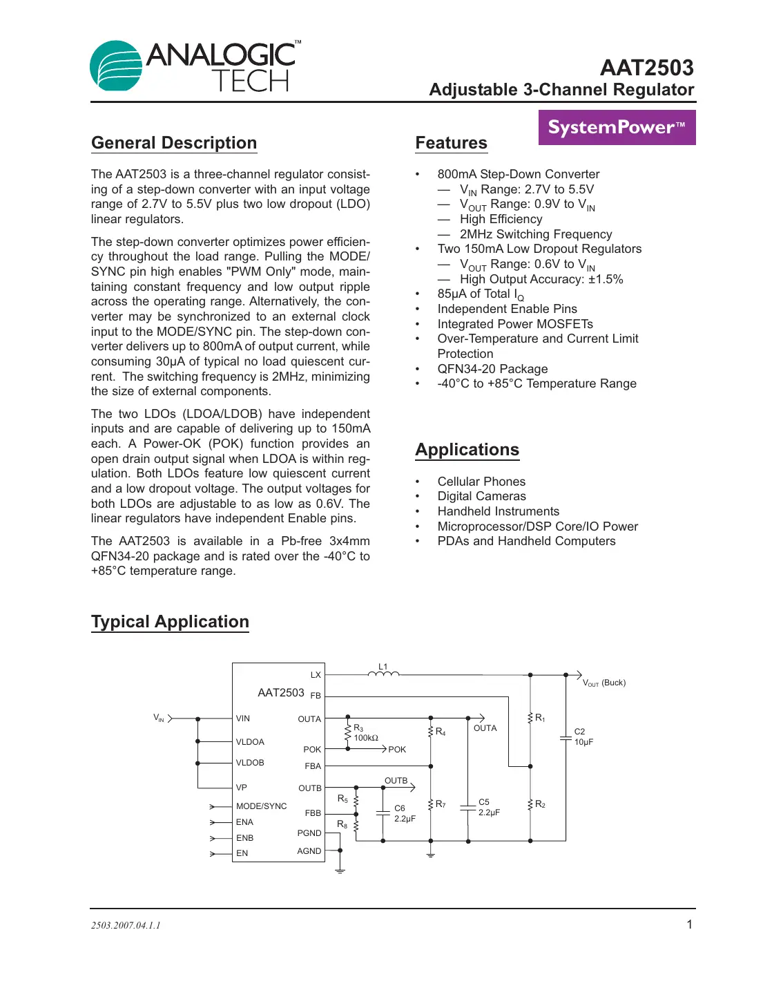 aat2503 Datasheet Page 1