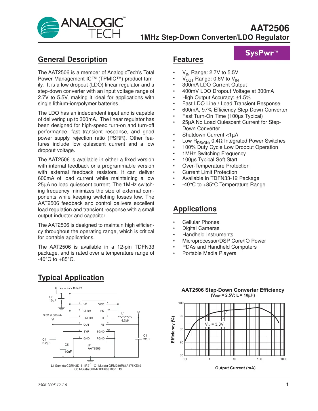 aat2506 Datasheet Page 1