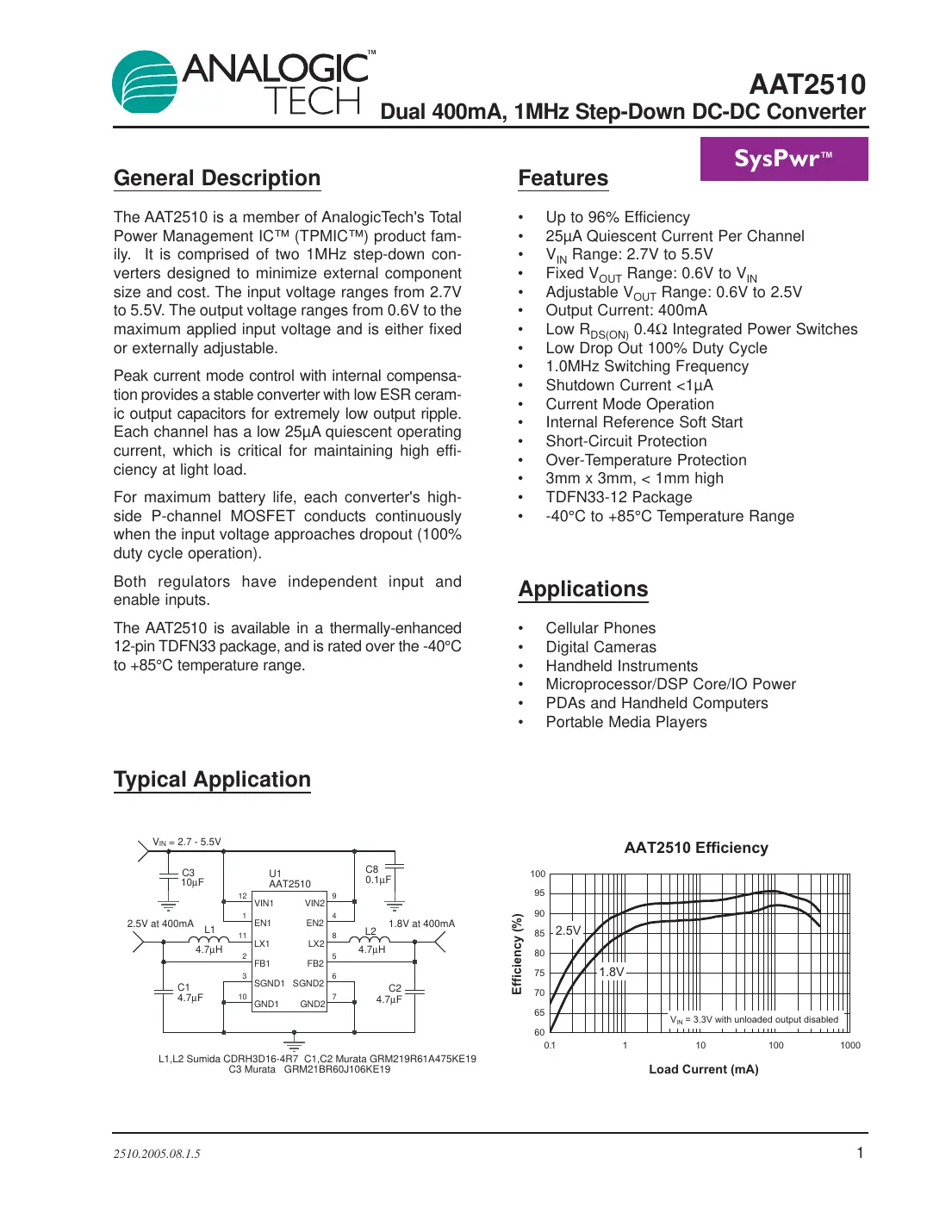 aat2510 Datasheet Page 1