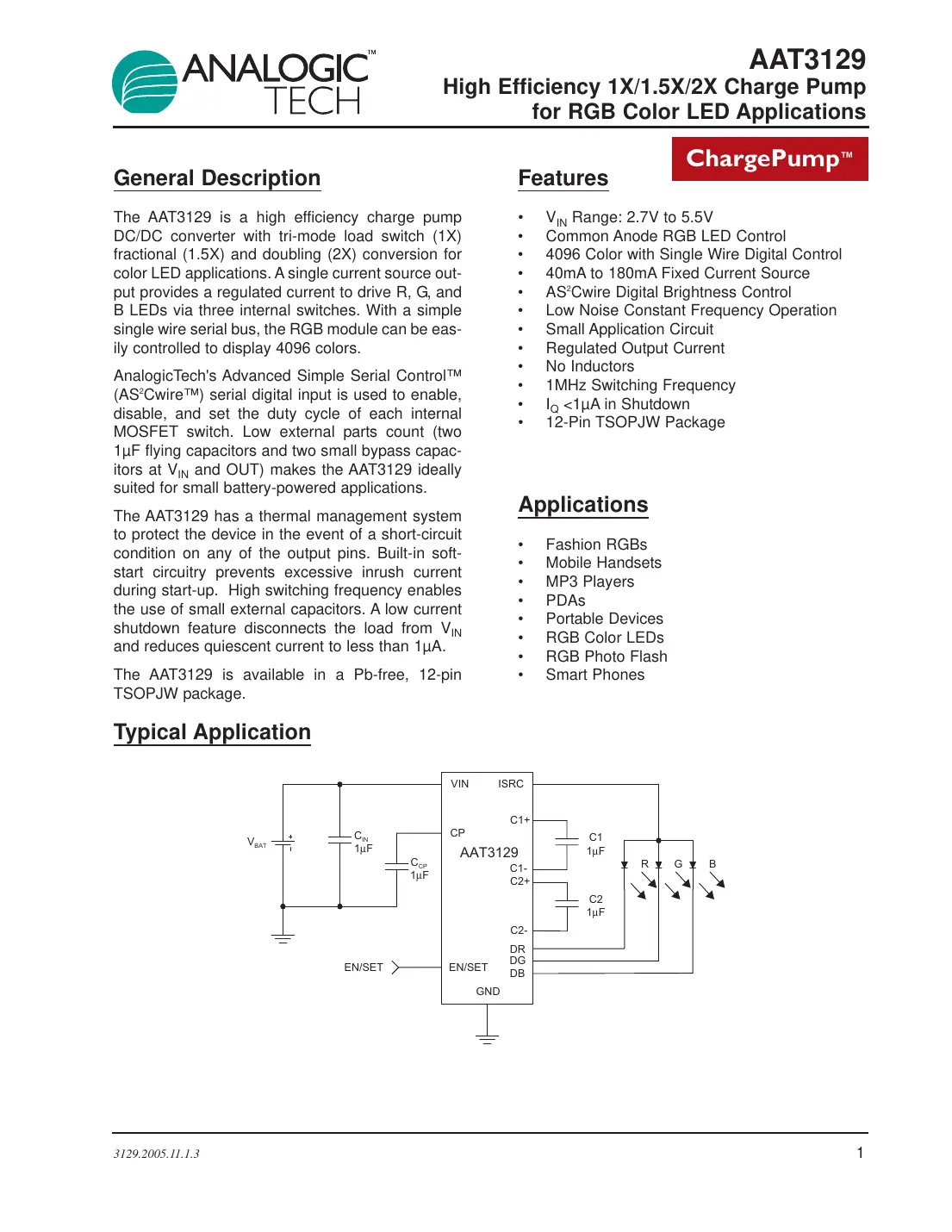 aat3129 Datasheet Page 1